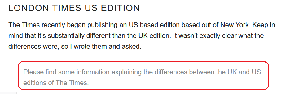 Diferenças entre edições do The Times UK e USS
